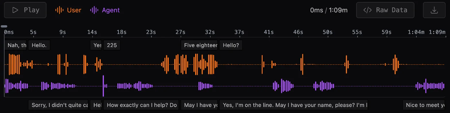 Dark screen with two audio tracks and turn captions